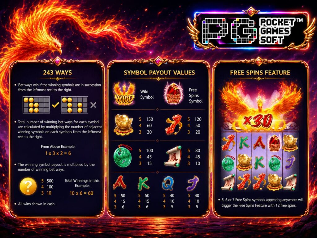 รีวิวเกม Phoenix Rises ฟีเจอร์เด่นโบนัสเข้าไว