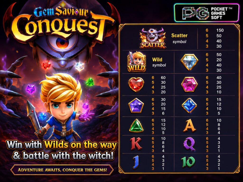 รีวิวเกม Gem Saviour Conques อัตราการจ่ายเงินรางวัล