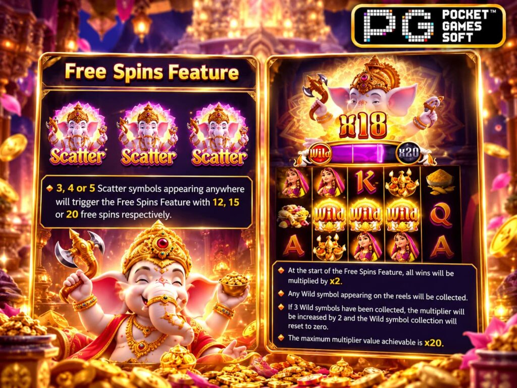รีวิวเกม Ganesha Gold ฟีเจอร์ ฟรีสปิน