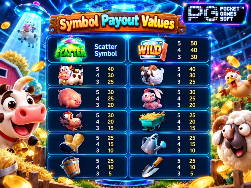 รีวิวเกม Farm Invaders สัญลักษณ์และอัตราการจ่าย